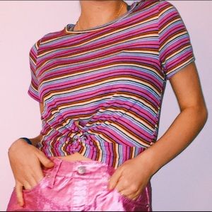 cropped striped tie tee